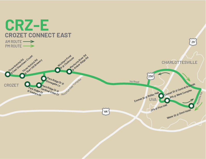Crozet CONNECT East route